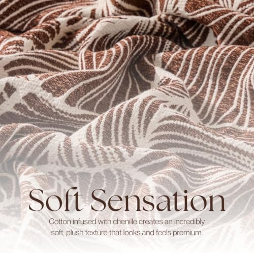 Chenille Throw Blanket Soft Tassel Lightweight, Wood Brown, King
