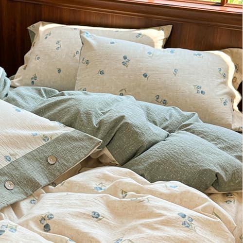 100% Washed Cotton Duvet Cover Set, Super Soft and Comforter Floral