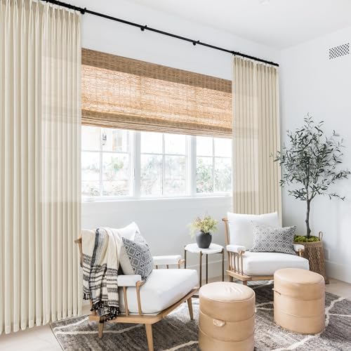 SHINELAND Warm Beige Linen Pinch Pleated Curtains 108 Inches Long