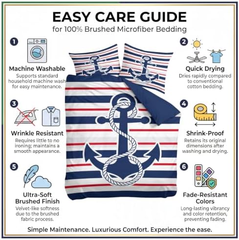King Duvet Cover Set Soft Microfiber Symbol Anchor