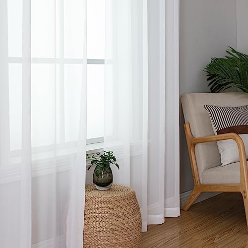 Simplebrand Sheer White Curtains 96 Inches Long 2 Panels for Living