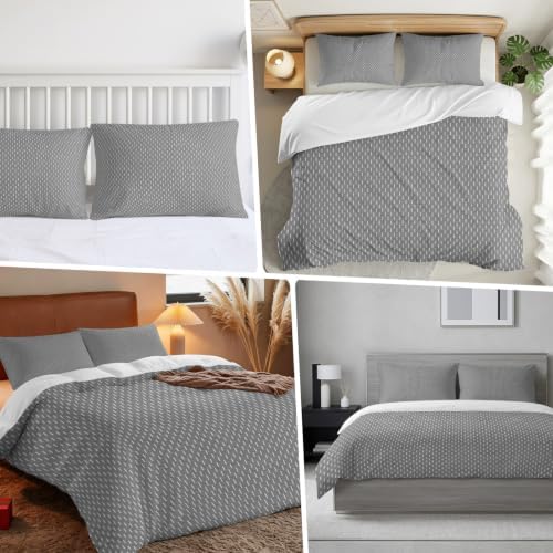 Duvet Cover Queen Size, Grey Abstract Art 3-Piece Bedding