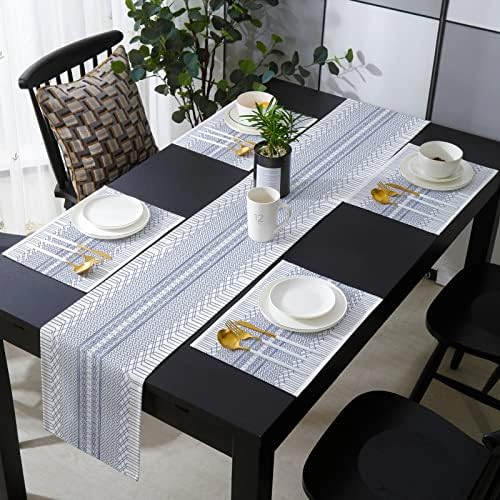 Geometric Table Mats Set of 4 With Table Runner 90 Inches Long,Cotton