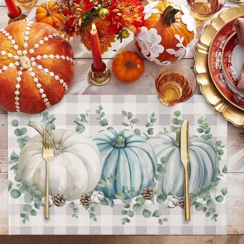 Placemats Set of 8, Vintage Thanksgiving Autumn Pumpkin Washable Table
