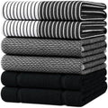 Homaxy 6 Pack Cotton Terry Premium Kitchen Towels, 18 x 28 in, Black