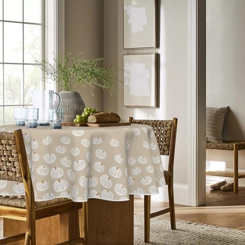Horaldaily Fall Tablecloth 90 x 90 Inch Round Cartoon Autumn White