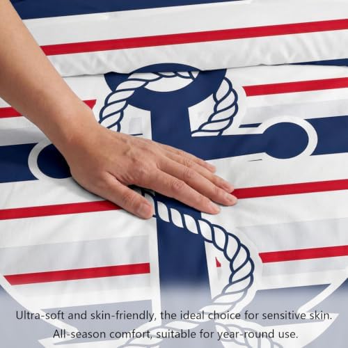 King Duvet Cover Set Soft Microfiber Symbol Anchor
