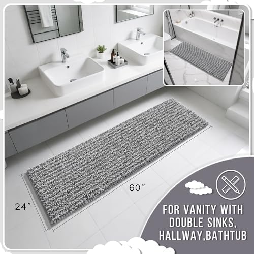 Yimobra Bathroom Runner Rug 60x24 Inch - Extra Long Non Slip Chenille