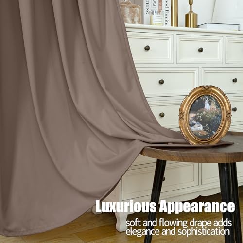 Taupe Velvet Blackout Curtains 84 Inch Length 2 Panels for Living Room