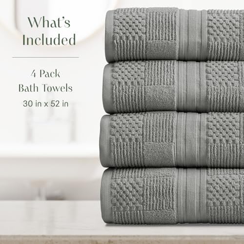 Springtree Home 100% Cotton Bath Towel Set | 4-Pack | Textured Carbon