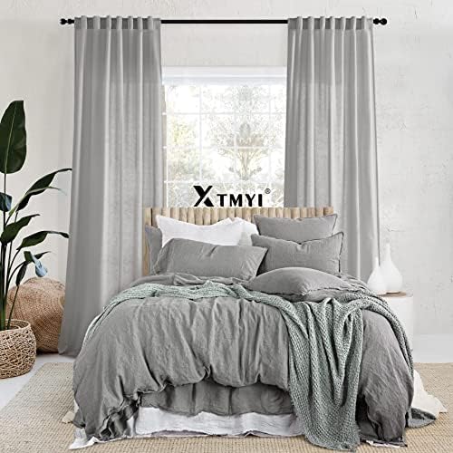 Light Gray Curtains 84 Inches Long 2 Panels Sets,Semi Sheer Linen Back