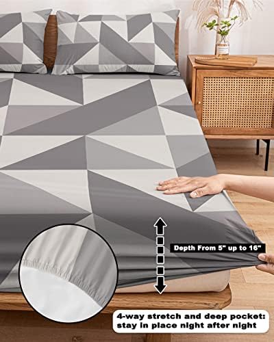 Fitted Bed Sheet Set for Full Size Fits Mattress Upto 16Inch, Neutral