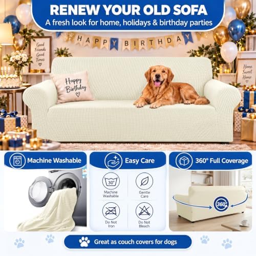 KEKUOU Stretch Loveseat Couch Cover, 2 Cushion Couch Slipcover,Beige