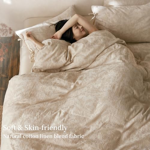 Linen Cotton Duvet Cover Queen Floral Jacquard Textured