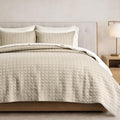 EVERGRACEHOME Cotton Sateen Windowpane Quilt Set King Size, Light