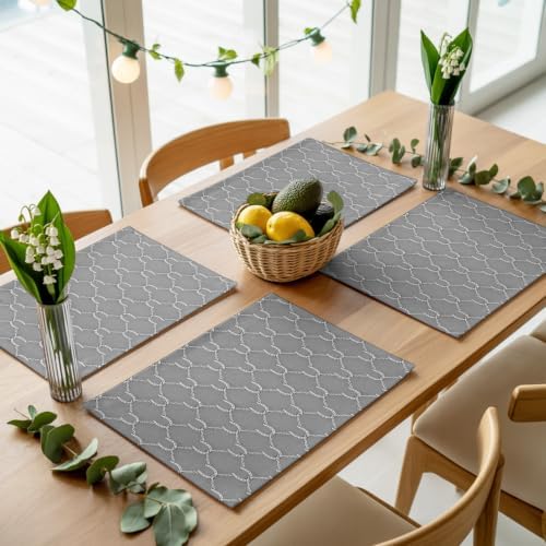 Grey Plaid Placemats Set of 8, Modern Abstract Minimalist Geometric
