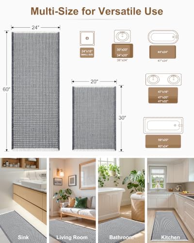 Arotive Waffle Bathroom Runner Rug 60X24, Boho Extra Soft Washable