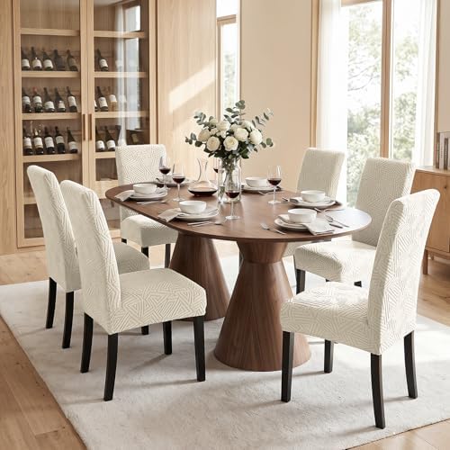 Stretch Spandex Chair Covers for Dining Chairs Set of 6, Beige