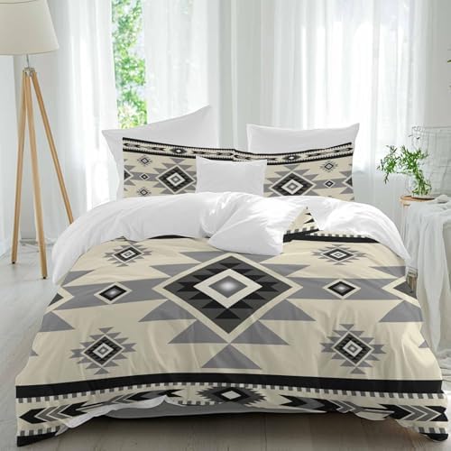 LooPoP Duvet Cover Set Queen Size Beige Boho Comforter Sets 3 Pieces