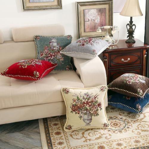 Set of 2 Christmas Vintage Red Floral Throw Pillow Covers 18x18 Inch