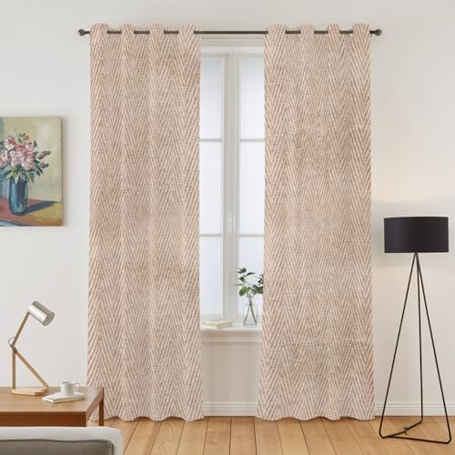Beige Burlap Texture Window Curtains Panels with Silver