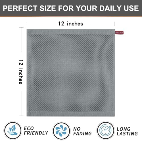 Kitinjoy 100% Cotton Waffle 6-Pack Kitchen Towels, 12" x 12", Grey