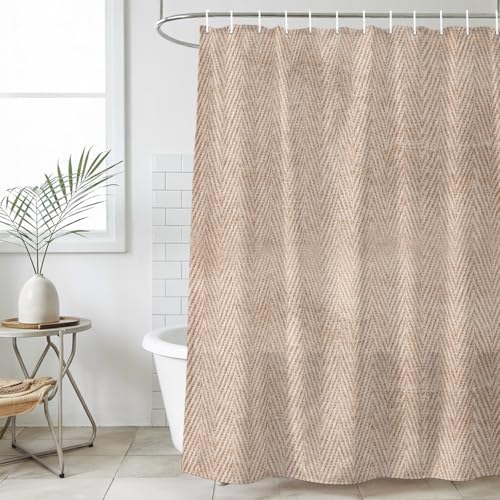 Long Shower Curtains 72" x 84", Beige Burlap Texture Washable Shower