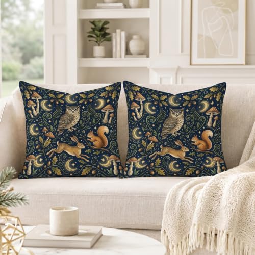 Fanciful Forest Animal Woodland Animals Throw Pillow Covers 18x18 Set