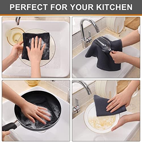 Kitinjoy 100% Cotton Waffle 12-Pack Kitchen Towels, 12" x 12", Dark