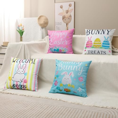 Easter Pillow Covers 20x20 Inch,Easter Decorations for Home,Set of 4