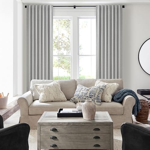 Grey Linen Room Darkening Curtains 96 Inches Long 2 Panels Set for