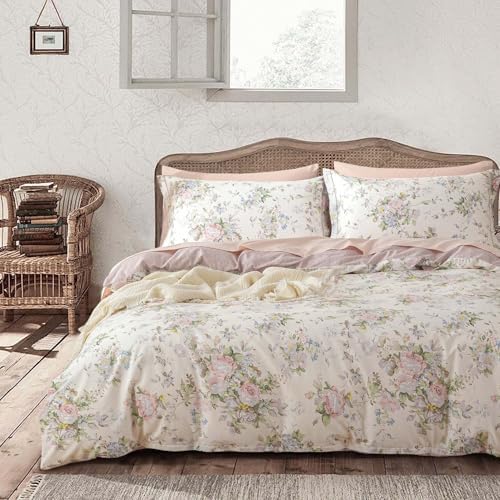 LEMIROE Vintage 100% Cotton Floral Duvet Cover Twin Size 2PC