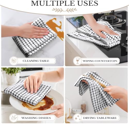 Homaxy 12 Pack Terry Kitchen Towels, 16"x25", Black
