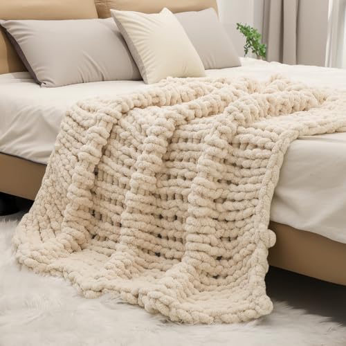 bearberry Chunky Knit Handmade Throw Blanket 50x60in Jumbo Chenille