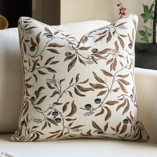 Alerfa Beige Floral Throw Pillow Cover 20 x 20 Inch Sqaure Luxury