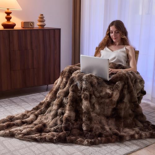 Lotus Karen Faux Fur Throw Blanket Tie-Dye Dark Coffee - Big Bubble