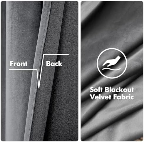 MIULEE Velvet Blackout Curtains Grey 52 x 84 Inch Length 2 Panels