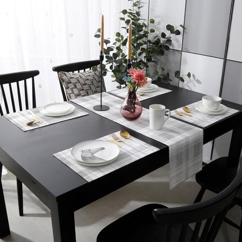 Plaid Pastoral Table Runner and Placemats Set of 4 Classic Gray Check