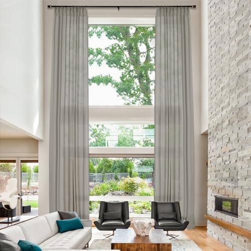 Fcosie Light Filtering Linen Curtains 108 Inches Long Pinch Pleated