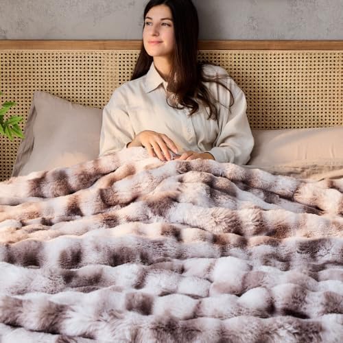 IFNOW Cozy Faux Rabbit Fur Bubble Blanket Twin Size,Tie Dye
