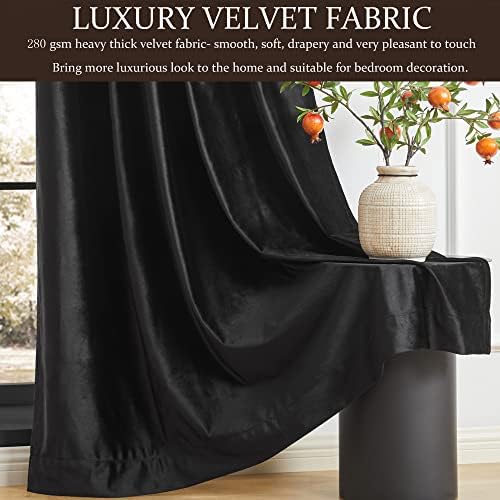 Black Blackout Velvet Curtains 72 inch for Living Room,Full Blackout