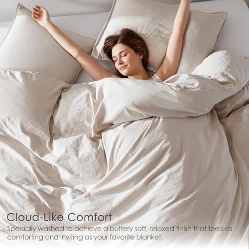 WDCOZY Beige Full Size Jacquard Duvet Cover Set with Zipper Closure