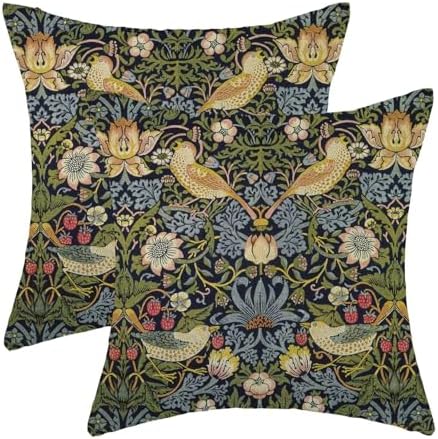 Floral Pillow Covers 18x18 Inch Set of 2, Sage Green Flower Bird