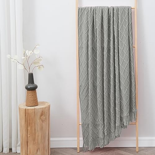 inhand Light Grey Knitted Throw Blanket for Couch and Bed, 60"x80"
