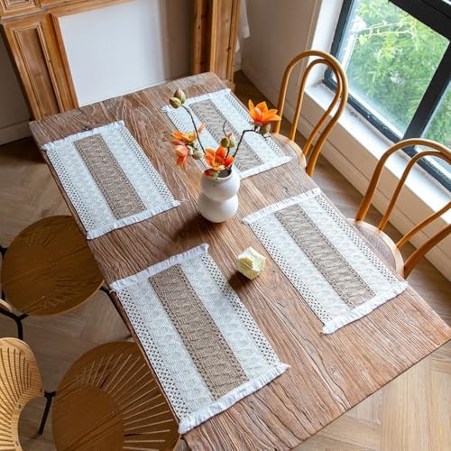 Rectangular Placemat Set of 4, Cotton Linen Place Mats Heat Resistant