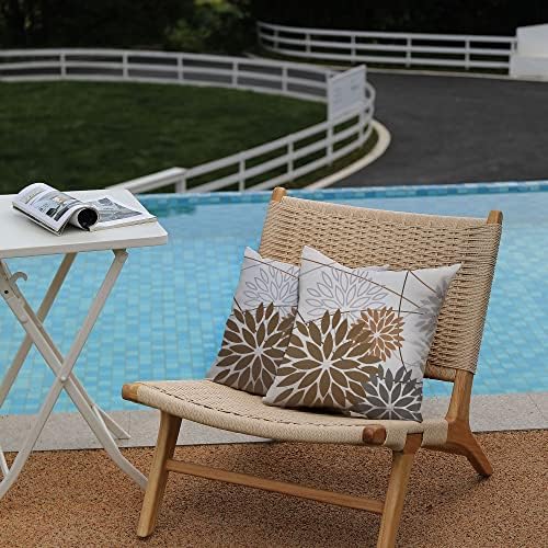 DFXSZ Brown Grey Floral Outdoor Pillow Covers 18x18 Set of 2