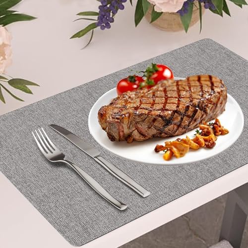 DOLOPL Placemats Set of 6, Reversible Faux Leather Place Mats, Gray