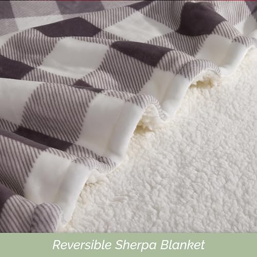 Elegant Comfort Ultra Soft Reversible Buffalo Plaid Flannel Sherpa