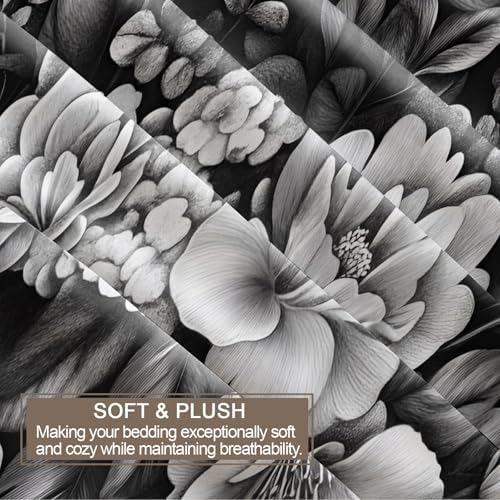 Florals Comforters Queen Size, Gray Flower Bedding Sets, Boho Floral