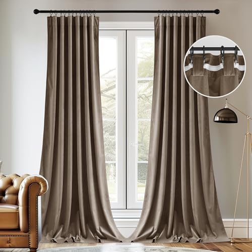 StangH Taupe Velvet Curtains 120 Inches Long 2 Panels Luxury Heavy